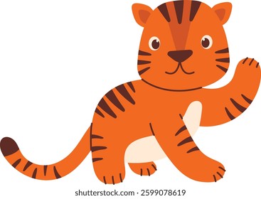 Little Cute Tiger Illustration. National Tiger Day Celebration. Isolated Vector Graphic.