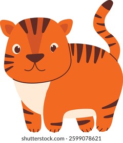 Little Cute Tiger Illustration. National Tiger Day Celebration. Isolated Vector Graphic.