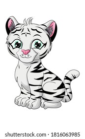 A little cute tiger white, design animal cartoon vector illustration