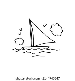Little cute tiny sailboat sailboat line doodle sketch.