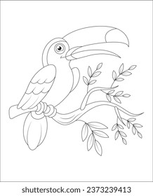 Little Cute Toucan coloring page |coloring book page |line art for kids and adults