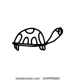 Little cute turtle with glasses in cartoon style. Vector outline doodle kids illustration isolated on white background. Print for coloring book, t shirt, cup, child clothes. Black line animal sea.