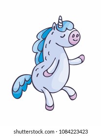 Little cute unicorn in doodle style. Colorful vector illustration isolated on a white background.