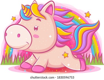 Little cute unicorn playing at the park of illustration 