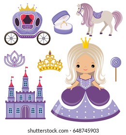 Little cute vector Princess, castle and carriage