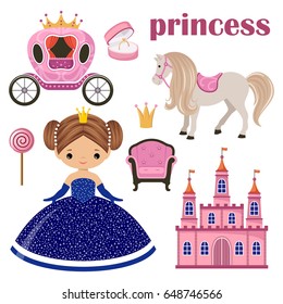 Little cute vector Princess, castle and carriage
