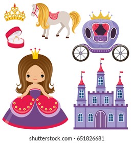 Little cute vector Princess, castle and carriage