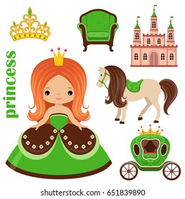 Little cute vector Princess, castle and carriage