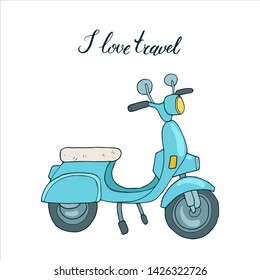 A little cute vintage motorbike. Cartoon. Hand-drawn vector.