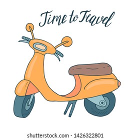 A little cute vintage motorbike. Cartoon. Hand-drawn vector.