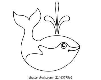 Little cute whale -vector linear picture for coloring. Outline. Marine mammal whale in children's style