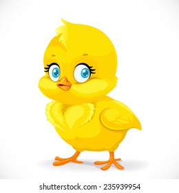 Little cute yellow cartoon chick isolated on a white background