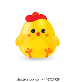 Little cute yellow cartoon chick isolated on a white background