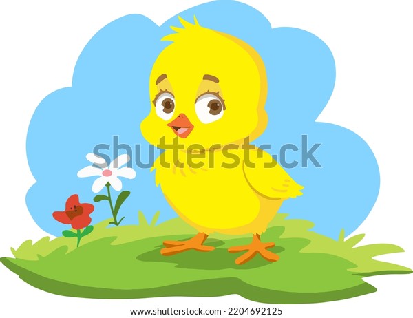 Little Cute Yellow Cartoon Chick Isolated Stock Vector (Royalty Free ...