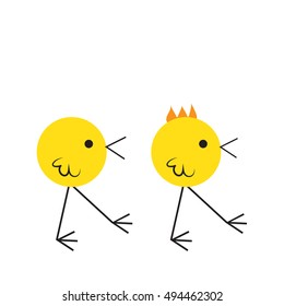 little cute yellow chicks vector color flat icon