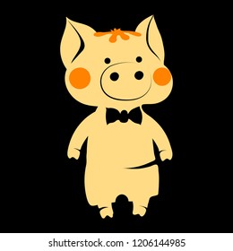 The little cute yellow pig is the symbol of the Chinese New Year 2019, the New Year character from the Chinese calendar, cartoon piglet