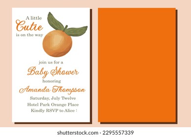 Little Cutie Citrus Thbehandelte Orange Baby Dusche Einladung mit Früchten für Sommerparty. Nutzen Sie es auch für Banner, Dankeschön-Karten, Poster und andere Dekorationen für Ihre Feier