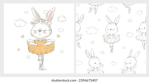 Little Dancing Bunnies Seamless Pattern