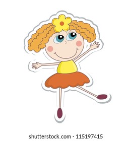 A little dancing cartoon girl. Vector illustration.
