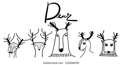 little deer cute cartoon drawing. Poster, Postcard. Vector Illustration