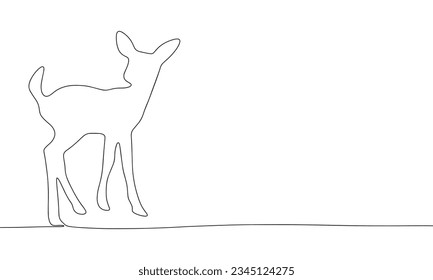 Little deer one line continuous vector illustraiton. Line art concept animal banner. Outline, silhouette vector illustration. 