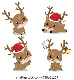 Little deer wearing a Santa Claus hat. Many emotions and portions.