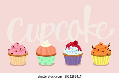 Little delicious cupcakes vector set