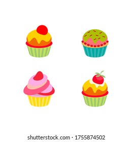 Little delicious cupcakes vector set isolated on white background flat