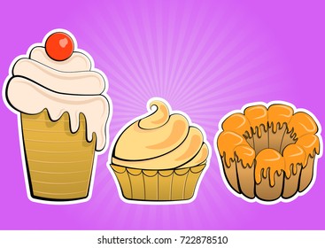 Little delicious cupcakes vector set