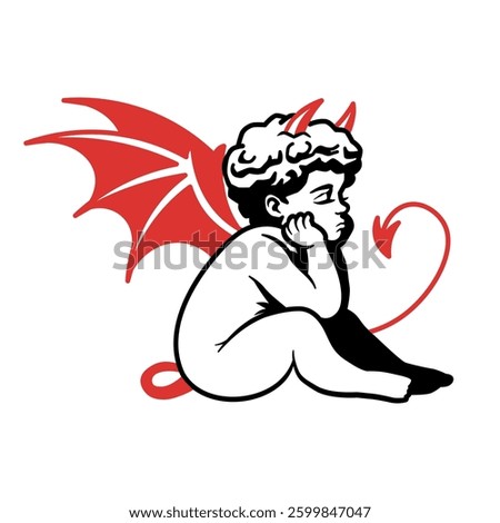 Little Demon Illustration Flash Tattoo Drawing Isolated