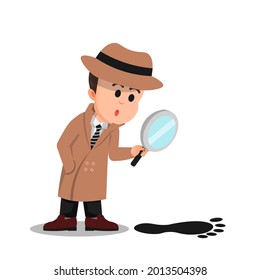 little detective observing big footprints with a magnifying glass