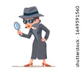 Little detective woman snoop magnifying glass tec search help female cartoon character isolated design vector illustration