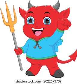 little devil cartoon holding trident