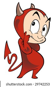 Little devil cartoon in red costume