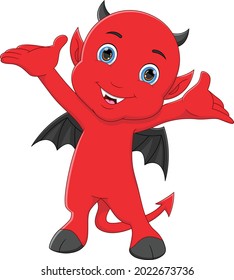 little devil cartoon waving on white background