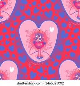 Little devil with a heart. Seamless pattern. Vector graphics