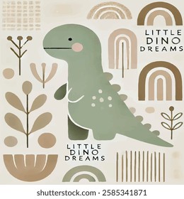Little Dino Dreams Print Design in Vector