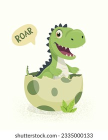 Cute Roarsome Dinosaur - Vector Graphics And Typography T-shirt