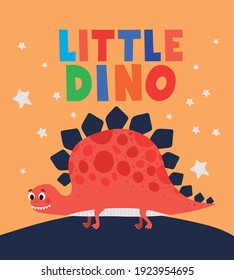 little dino lettering and one kids illustration of a red dinosaur vector illustration design