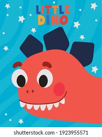 little dino lettering and one kids illustration of a cute red dinosaur vector illustration design