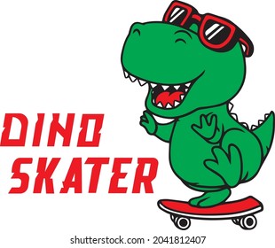 little dino skater illustration vector