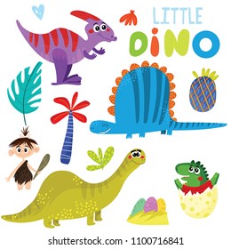 Little dino vector illustration.Baby print with dinosaurs isolated on white background. Hand drawn graphic for kids vector illustration