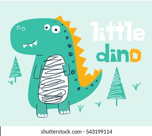 little dino vector illustration.T-shirt graphics for kids vector illustration