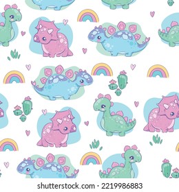  little Dinosaur background seamless pattern hand drawn summer print for kids fabric Vector Illustration