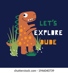 little dinosaur cartoon drawing as vector for tee print