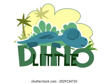little dinosaur cub is sleeping. The isolated object on a white background. Cheerful kind animal baby dino. Cartoons flat style. Prehistoric reptile. Funny. Illustration vector
