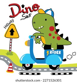 a little dinosaur driving a scooter funny animal cartoon