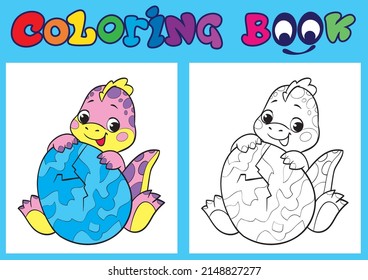 Little dinosaur with an egg. Coloring book for children.