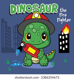 ein kleiner Dinosaurier der Feuerwehrleute, lustiger Tierkartoon