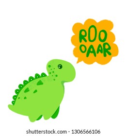 Little dinosaur and Lettering Roooaar. Vector illustration. Textured effect pencil, acrylic